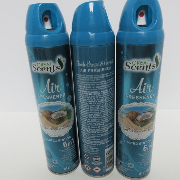 3 PK Great Scents Air Freshener Beach Breeze&Coconut 6 in 1 Limited Edition - Picture 4 of 4